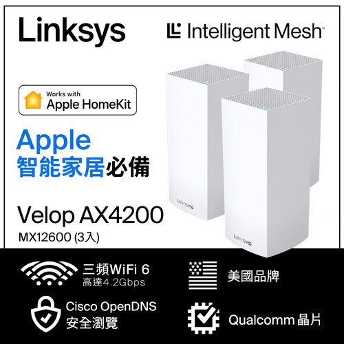 Linksys Velop 三頻 MX4200 Mesh WiFi6網狀路由器(三入) (AX4200)